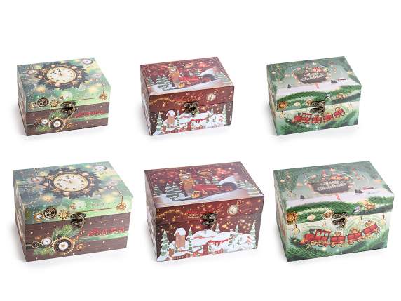 Set of 2 wooden boxes with hook closure Xmas Time