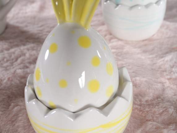Egg jar with rabbit ears in colored ceramic