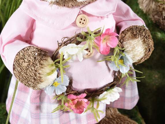 Natural fiber rabbit with flowers and butterfly