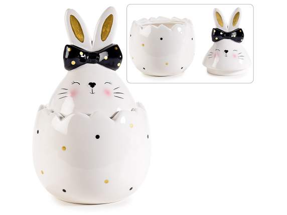 Ceramic egg container with bunny and bow