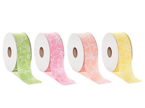 Colored fabric ribbon with floral print