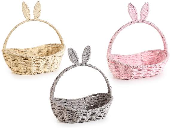 Woven fiber basket with handle and bunny ears