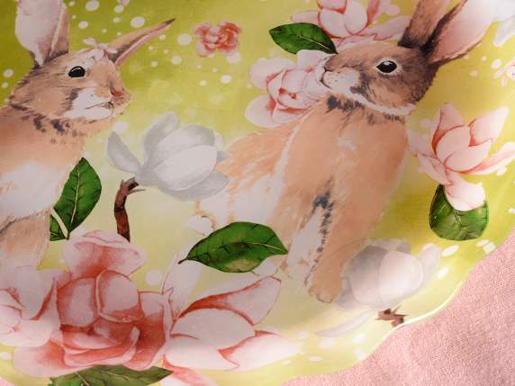 Set of 3 round glass plates decorated with bunny prints