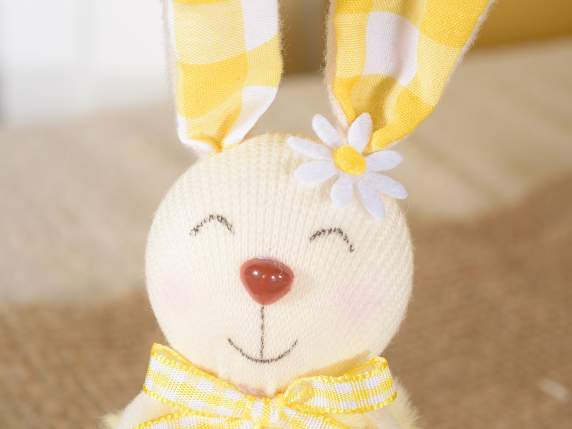 Long legged bunny in soft plush with fabric ears