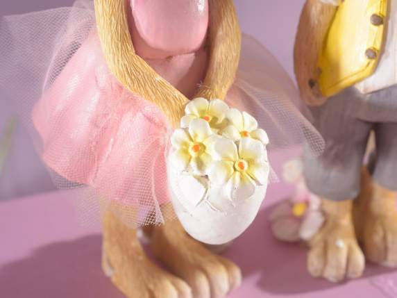 Resin bunny with egg basket, little flowers and tulle