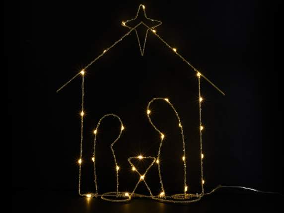 Nativity scene in golden metal with glitter and warm white L