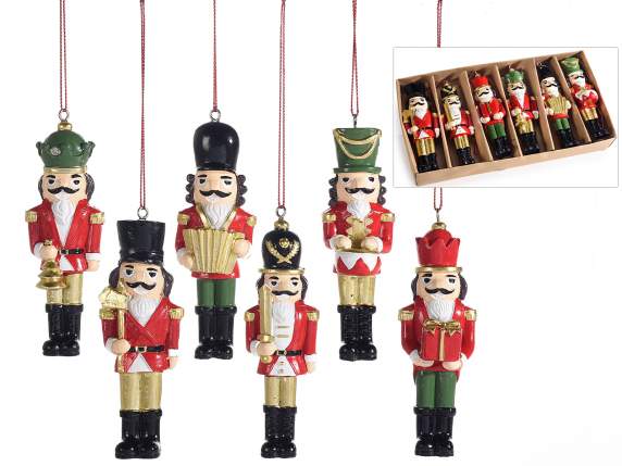 Pack of 6 resin nutcrackers to hang