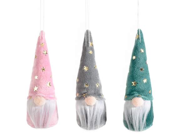 Santa Claus eco-fur w - hat with golden stars to hang