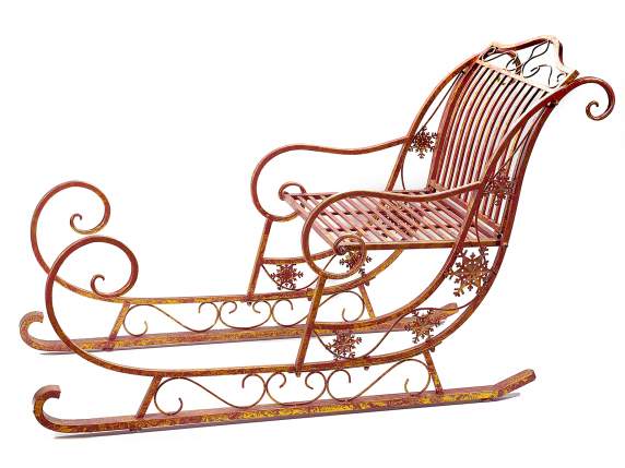 Santas Sleigh in Antique Gold Red Metal
