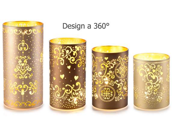 Set of 4 glass lamps with Tree of Life and LED lights