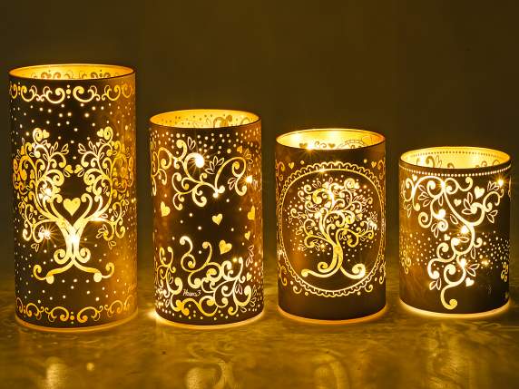 Set of 4 glass lamps with Tree of Life and LED lights