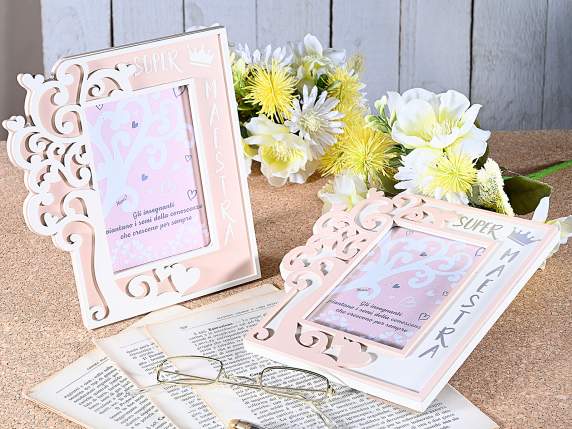 Wooden photo frame with Super Maestra decoration to stand on