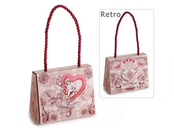 Paper bag with Cupid print and red rope handle