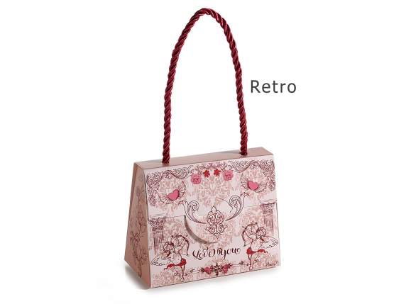 Paper bag with Cupid print and red rope handle