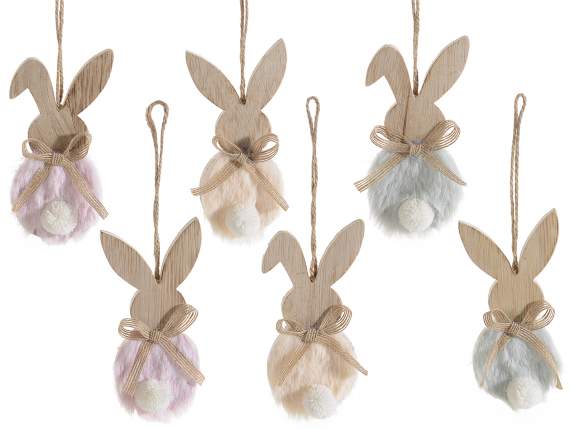 Wooden and soft eco fur bunny to hang