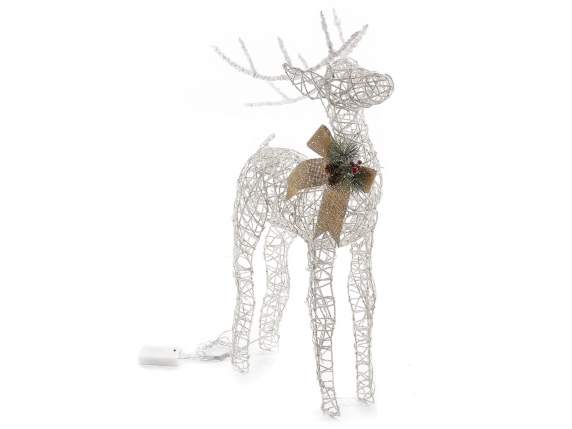 Rattan reindeer with white horns and lights