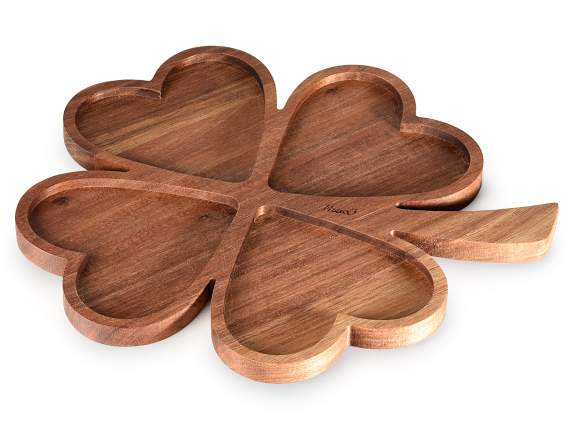 Double-sided cutting board-tray in cloverleaf acacia