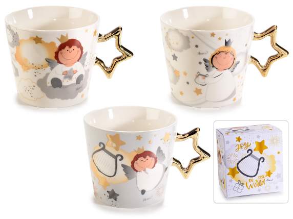 Porcelain cup w - gold-like star handle in gift box