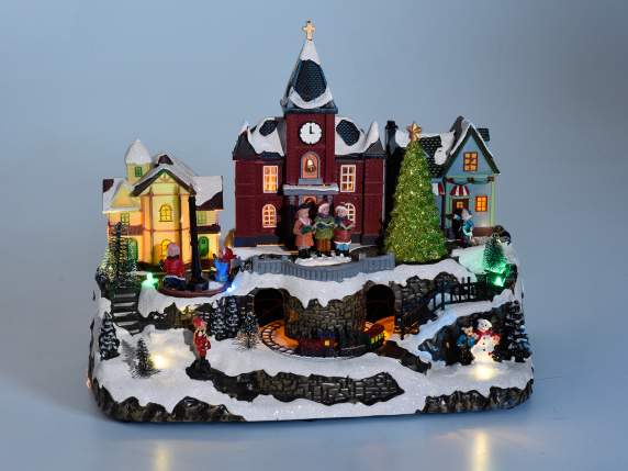 Christmas landscape in resin w - lights, movement and music