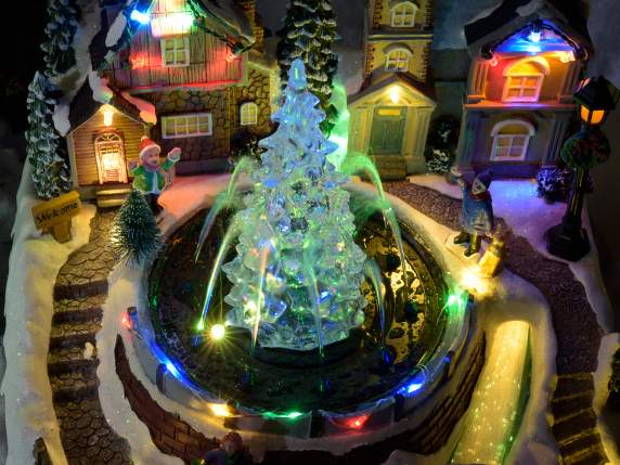 Resin Christmas landscape with lights, fountain and music