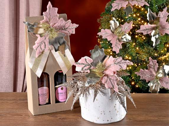 Gold and pink Christmas star in soft eco-fur with glitter