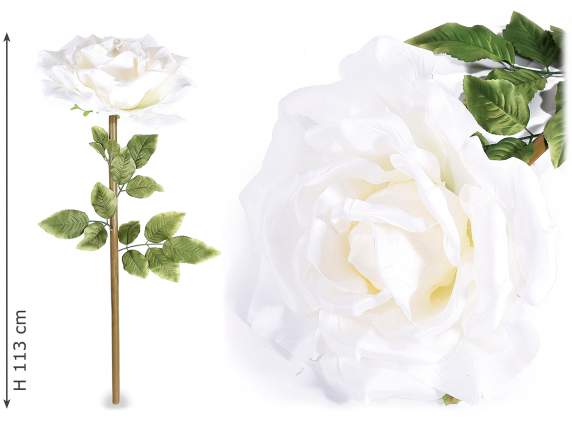 Giant white fabric rose with screw-on stem