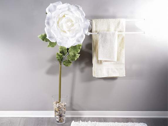 Giant white fabric rose with screw-on stem
