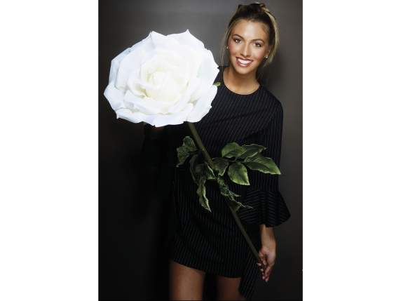 Giant white fabric rose with screw-on stem