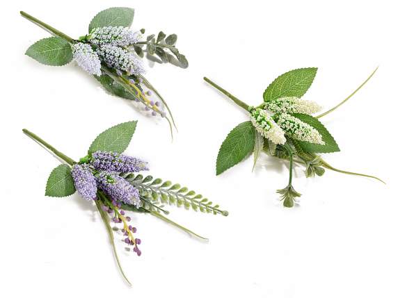 Bouquet with small flowers and artificial leaves