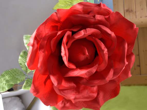 Red giant fabric rose with screw-on stem