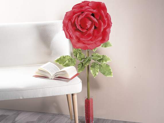 Red giant fabric rose with screw-on stem