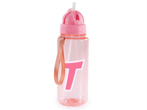 500ml Tritan Bottle Letter T with Straw and Hook