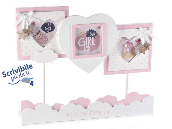 Baby Girl wooden photo frame with 3 frames to place