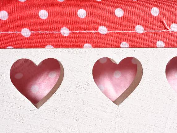 Set of 3 wooden baskets with heart carvings and polka dot