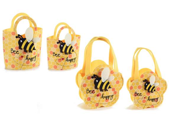 Set of 2 cloth bags w - bee decorations written Bee Happy