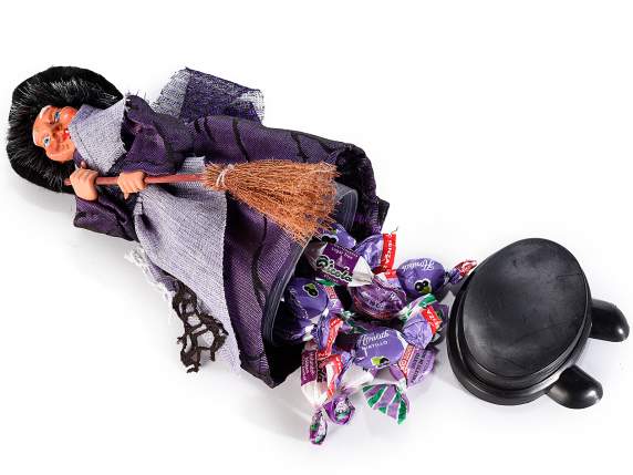 Befana - Witch in fabric and resin with container for sweets