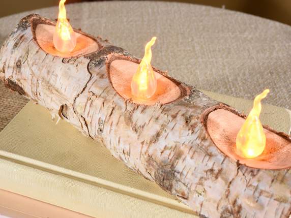 Set of 4 artificial birch logs with LED lights