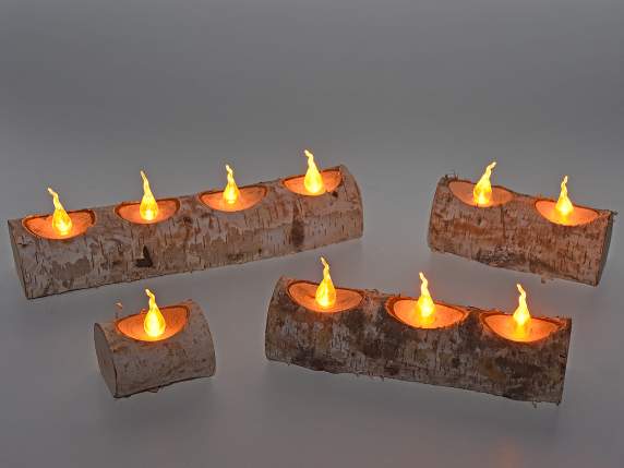 Set of 4 artificial birch logs with LED lights