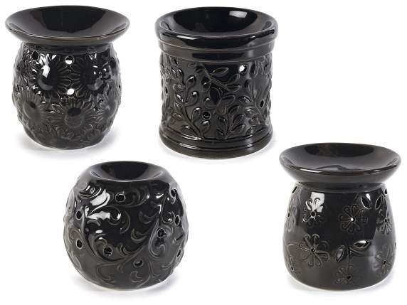 Burns essences in black ceramic with embossed decorations