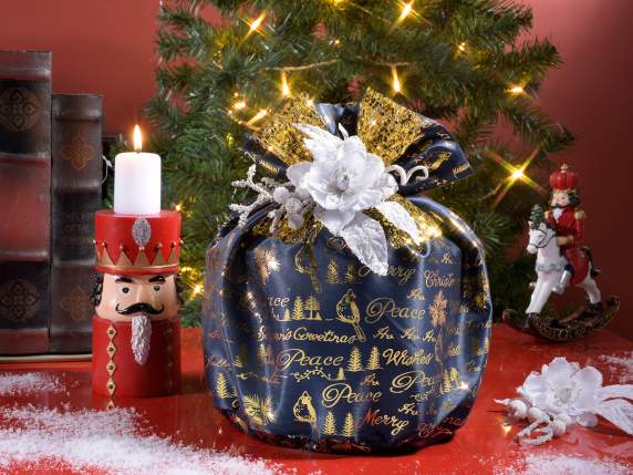 Fabric panettone bag w - golden Christmas print