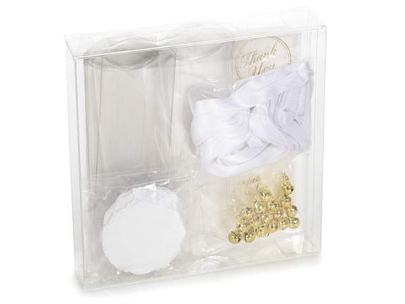 Package 18 bonbonniere kit with pvc box, tag , tape, bell