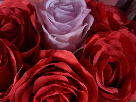 Bouquet of 11 fabric artificial roses w - raffia cord