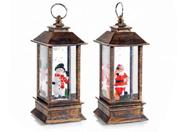 Decorative lantern with battery operated LED lights with gli