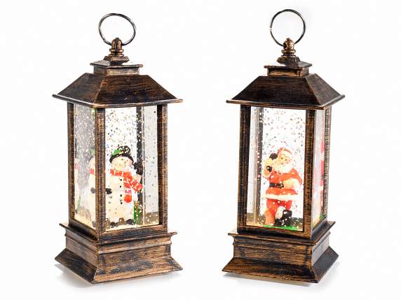 Decorative lantern with battery operated LED lights with gli