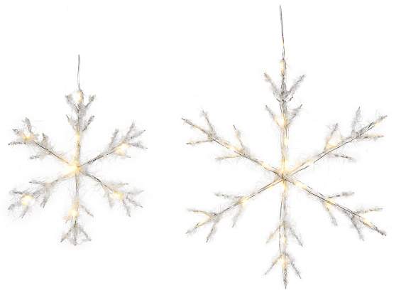 Set of 2 snow effect metal snowflakes with LED lights