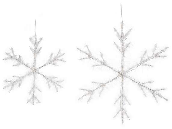 Set of 2 snow effect metal snowflakes with LED lights