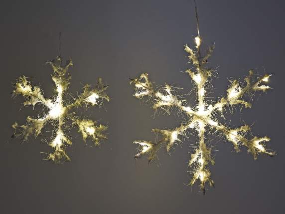 Set of 2 snow effect metal snowflakes with LED lights