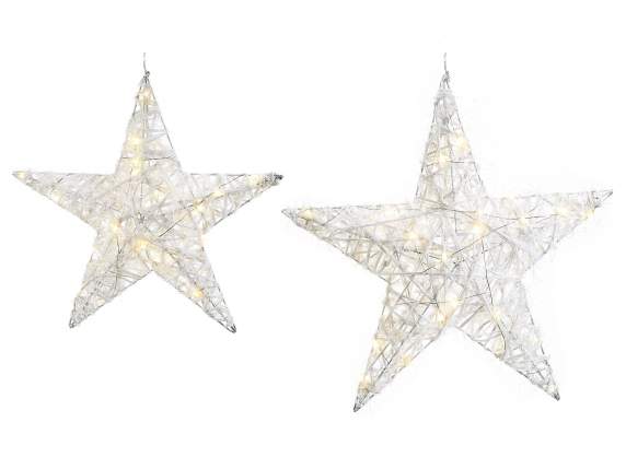 Set of 2 stars in metal snow effect w - warm white LED light