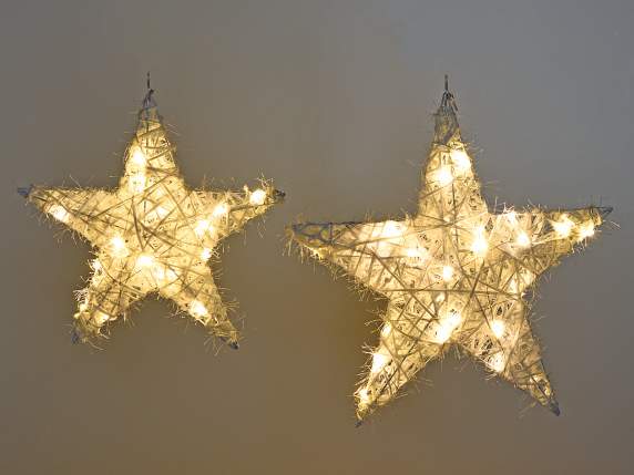 Set of 2 stars in metal snow effect w - warm white LED light