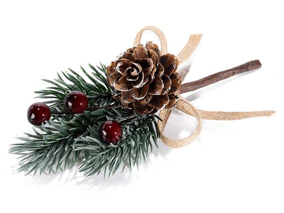 Artificial bouquet w - pine cone, red berries and rope bow